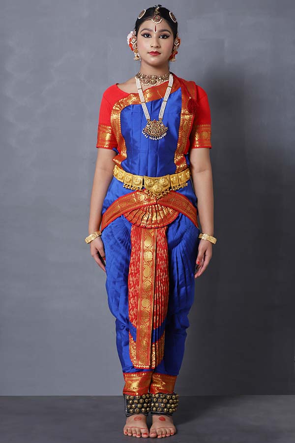 Red Blue Silk Bharatanatyam Dance Costume