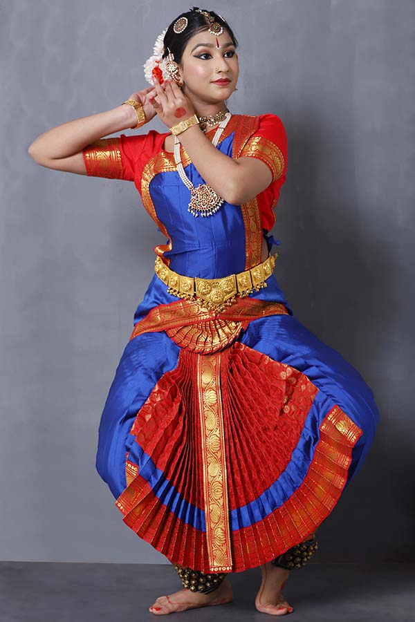 Red Blue Readymade Bharatanatyam Dance Costume