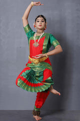 Red Green Silk Bharatanatyam Dance Costume
