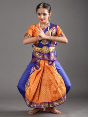 Ready to Wear Girls Kuchipudi Blue Orange Dance Costume