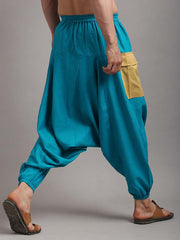 Harem Pants in Blue with Yellow Patch Color