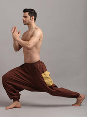 Choco Brown with Yellow Patch Zen Harem Pants For Men