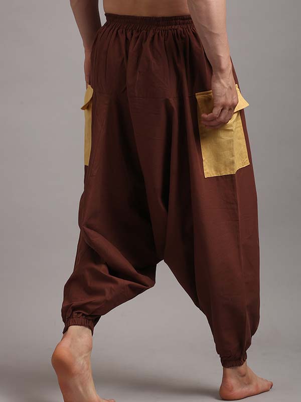 Men Balloon Pants in Choco Brown with Yellow Patch Color