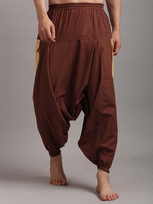 Harem Pants in Choco Brown with Yellow Patch Color