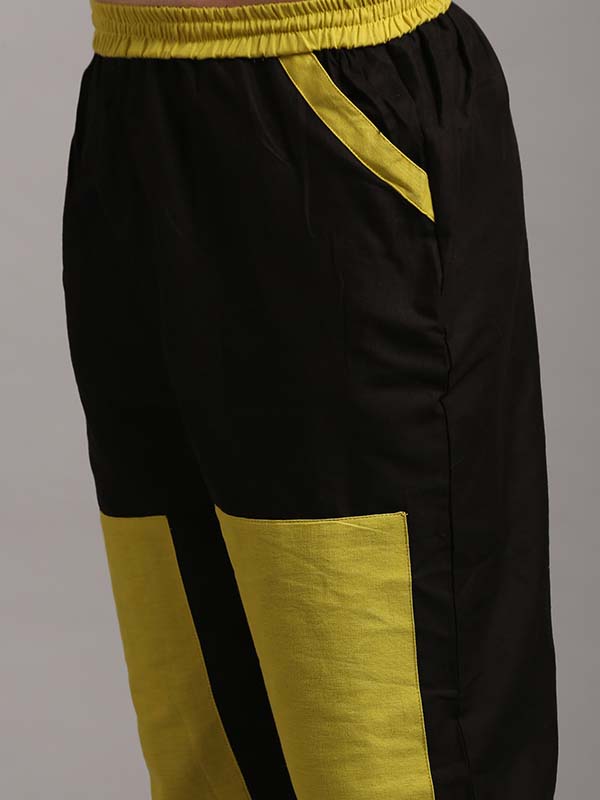 Black - Yellow Track Pants For Men