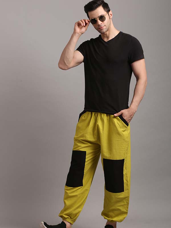 Hip Hop Pants in Peacock Yellow - Black Color
