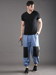 Light Blue - Black Track Pants For Men