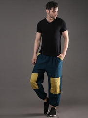 Peacock Blue - Yellow Track Pants For Men
