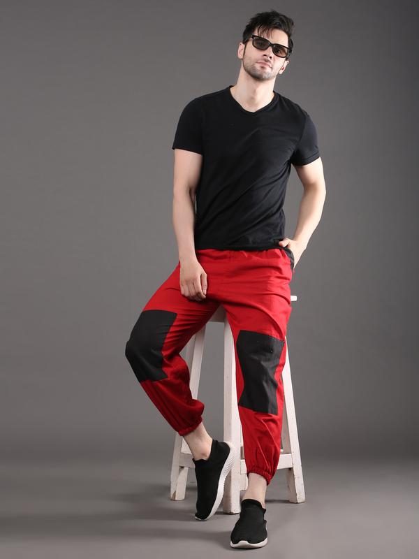 Red - Black Track Pants For Men
