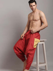 Rust Red with Yellow Patch Zen Harem Pants For Men