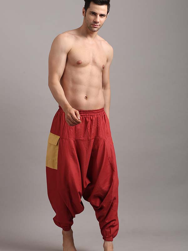 Rust Red with Yellow Patch Drop Crotch Pants