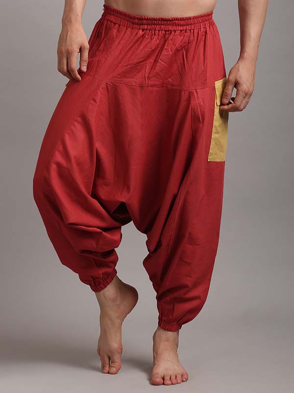 Siamrose Casual Yoga Harem Pants Men Women Lounge Pants 2 Pockets  Adjustable Length Red