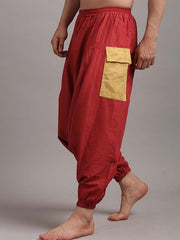 Men Balloon Pants in Rust Red with Yellow Patch Color