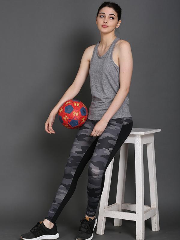 Grey Military Print Gym Tights For Women