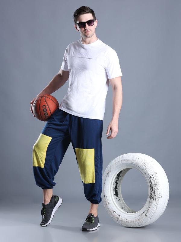 Blue - Yellow Track Pants For Men