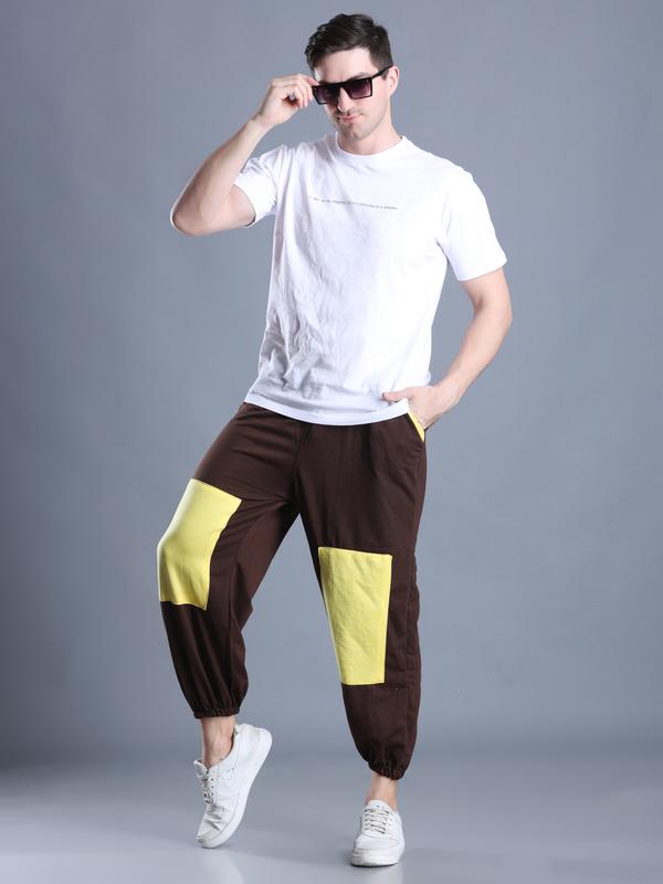 Brown - Yellow Track Pants For Men