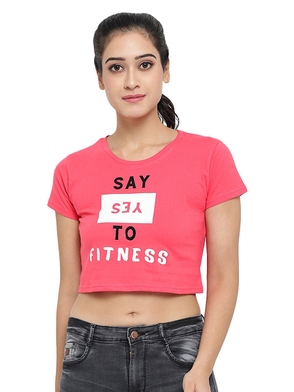 Say Yes to Fitness Women Short Sleeve Printed Cotton Crop Top