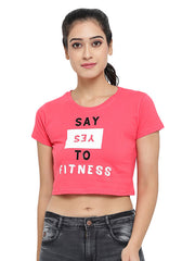 Say Yes to Fitness Women Short Sleeve Printed Cotton Crop Top