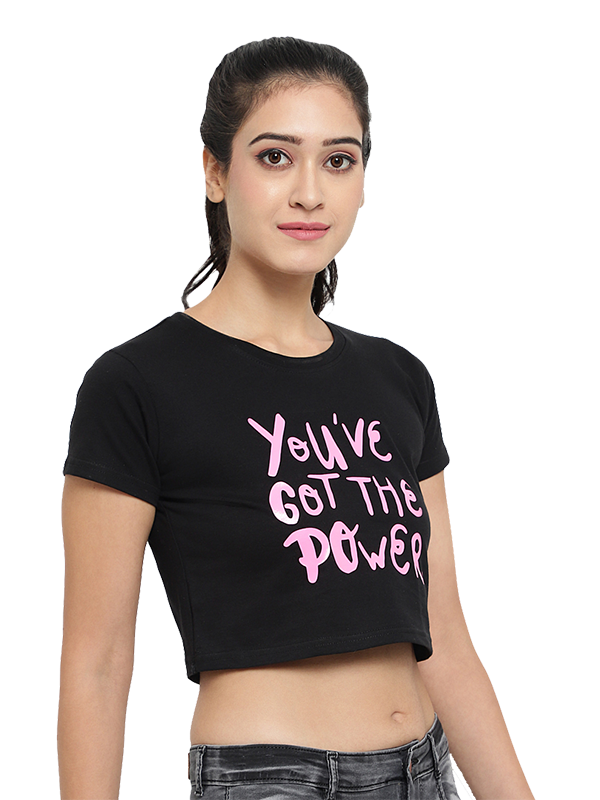 You Have Gotta Power Print Cotton Crop Top For Women