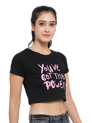 You Have Gotta Power Print Cotton Crop Top For Women