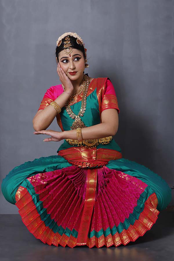 Pink Green Silk Bharatanatyam Dress