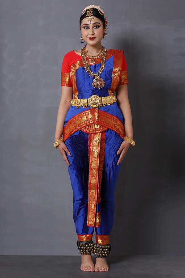 Red Blue Traditional Bharatanatyam Dress