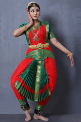 Red Green Bharatanatyam Dance Costume