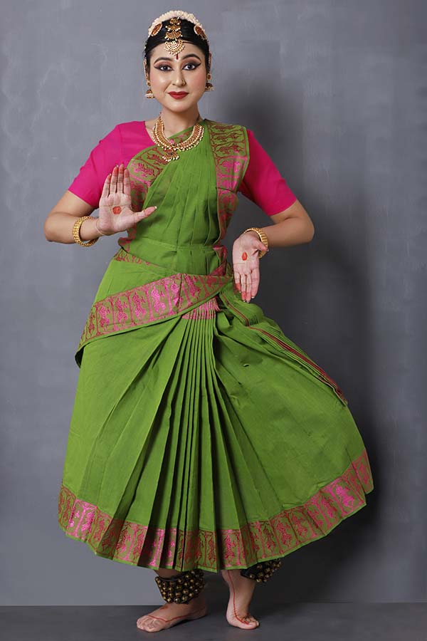 Forest Green Bharatanatyam Dress With Green Blouse