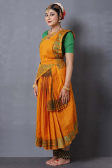 Chrome Yellow Dance Practice Saree With Green Blouse