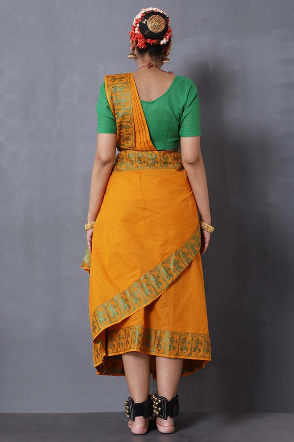 Chrome Yellow Bharatanatyam Costume With Green Blouse