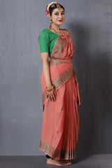 Peach Dance Practice Saree With Green Blouse