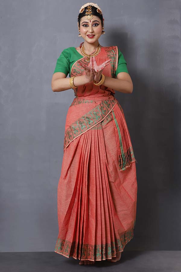 Peach Pre-stitched Bharatanatyam Costume