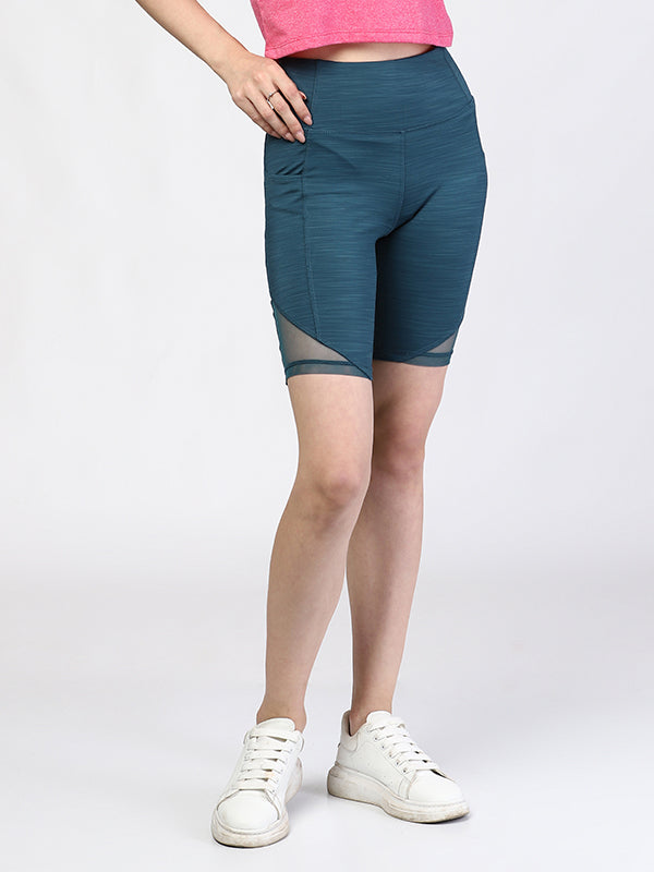 Teal Melange Printed Layered Dance Shorts