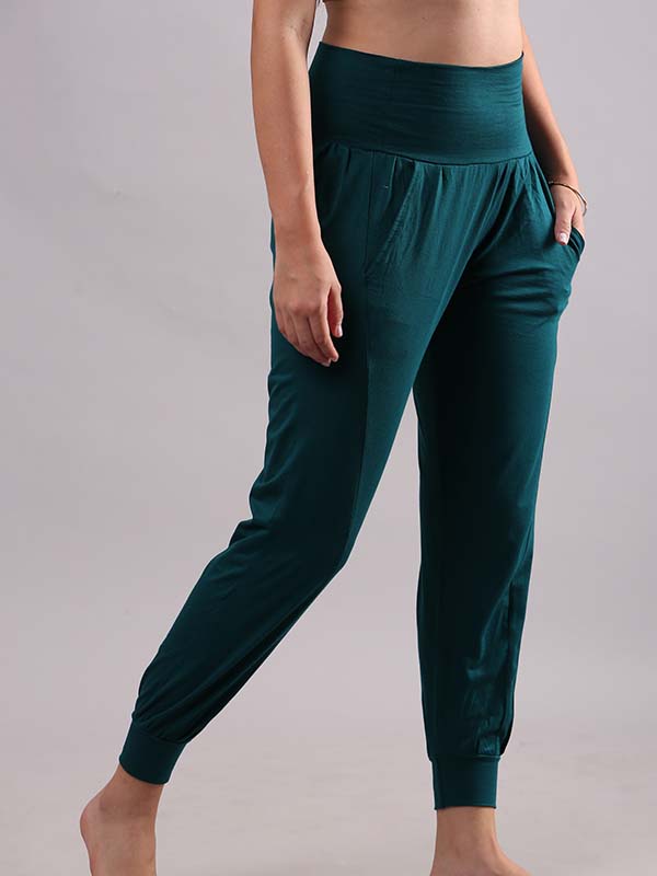 Turquoise Blue Solid Loose-Fit Trousers