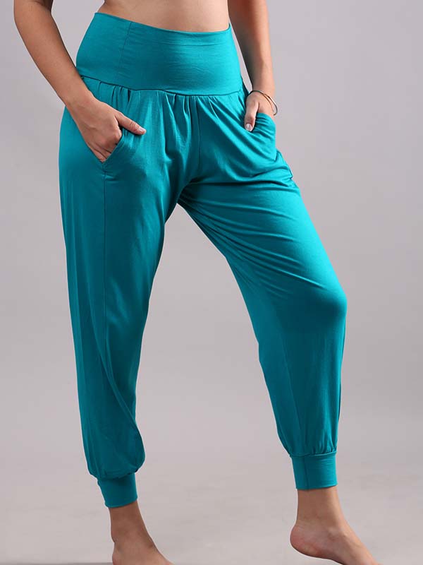 Peacock Blue Solid Loose-Fit Trousers