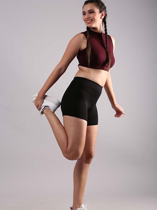 Women Black Cotton Lycra Slim Fit Stretchable Dance Shorts Hot