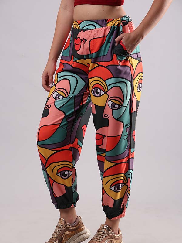 Multicolor Face Printed Harem Pants