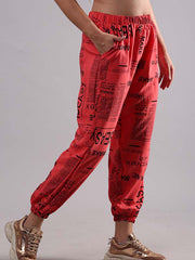 Red Printed Harem Pants