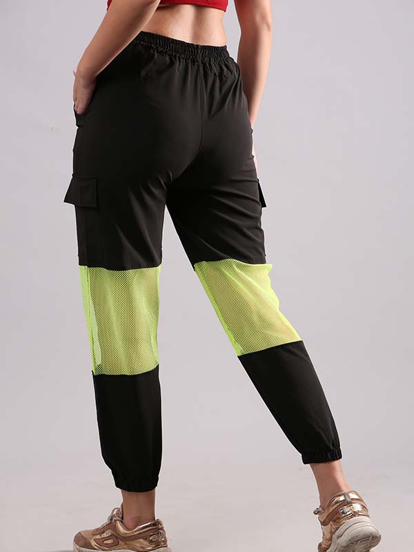 Black - Neon Green Track Pants For Women