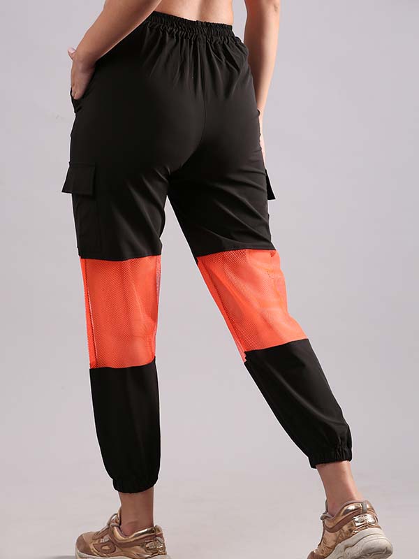 Black - Orange Track Pants For Women