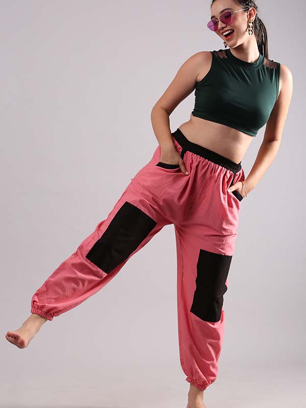 Salmon Pink - Black Relaxed Fit Pants