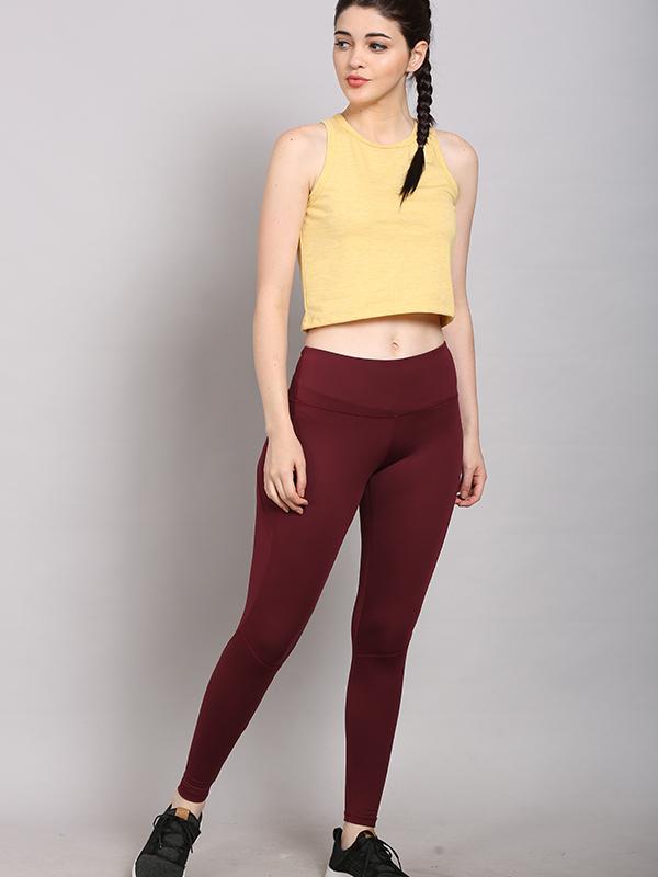 Maroon Mid Waist Ankle Length Body Fit Leggings, Casual Wear at Rs