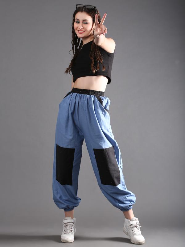 Light Blue - Black Relaxed Fit Pants