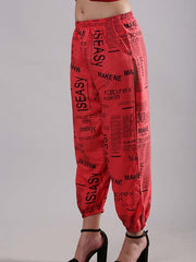 Red Printed Arabian Slit Harem Pants