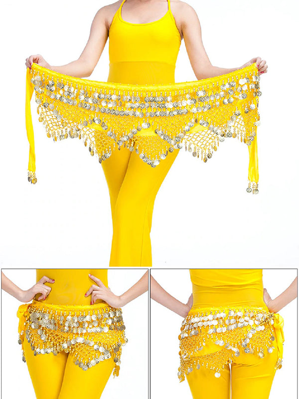 Hip Scarf Belly Dance Belt Oriental Dance Woman Bellydance Waist Chain Gold  Coin Bellydance Costume 13 Color