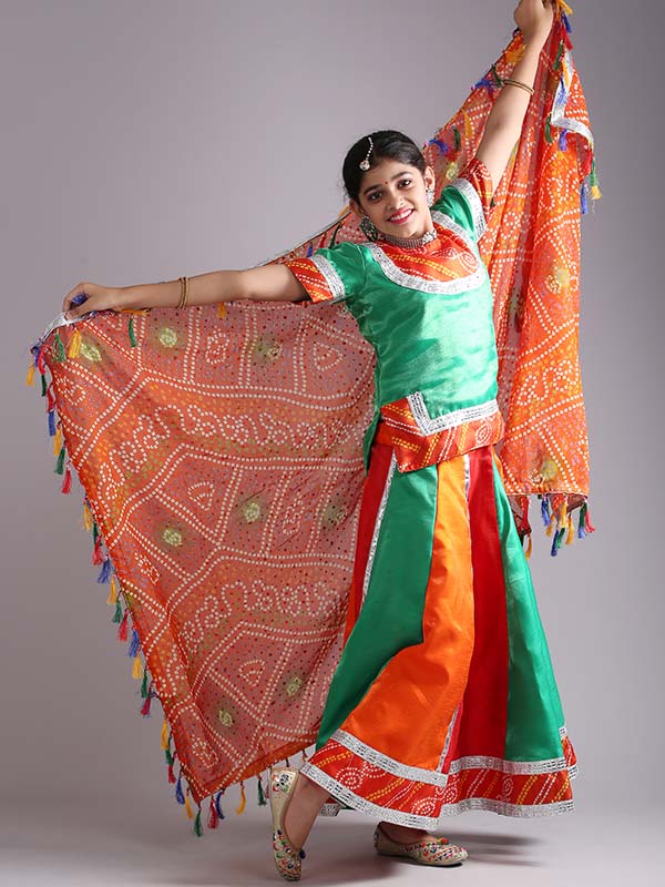 Multi Green Rajasthani Dance Dress