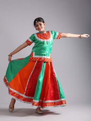 Multi Green Rajasthani Dance Dress For Girls