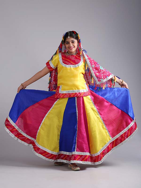 Multi Color Kids Rajasthani Lehenga Costume For Cultural Programme Function  With Polyester Material at Best Price in New Delhi | Kaku Fancy Dresses